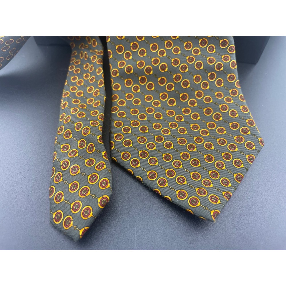 Vintage‎ Valentino Cravatte Silk Tie Gray Horsebit Medallion Geometric Italy - Picture 5 of 10